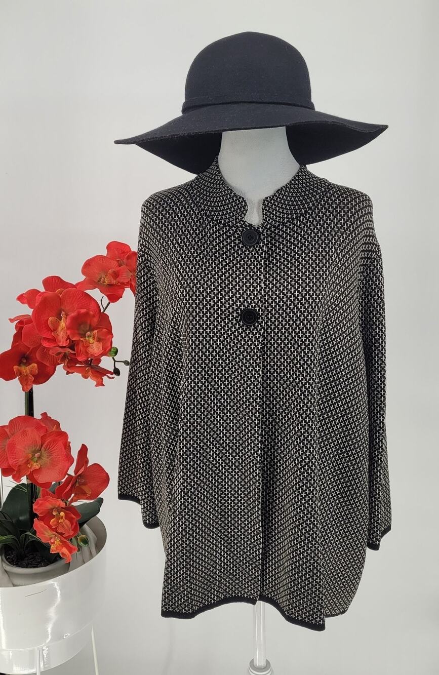 Grace Dane Lewis Womens Black White Geometric Professionals Cardigan Size 1X